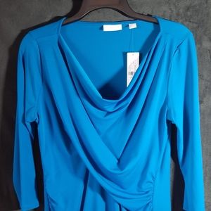 Womens New York & Company Blue Cowl Strech Blouse Size Medium